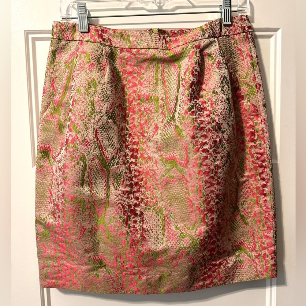 DKNY Snakeskin Print Pencil Skirt Pink Green Size 6 Statement Career Y2K